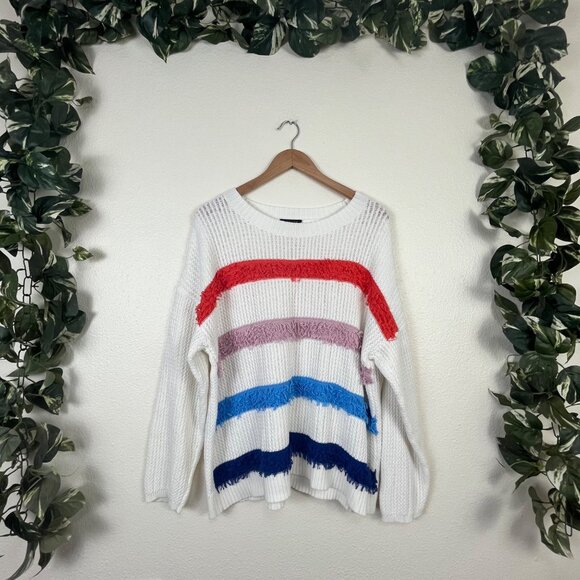 1. State Scoop Neck Loop Cable Knit Sweater White Multi Women’s Size XL - Picture 1 of 6